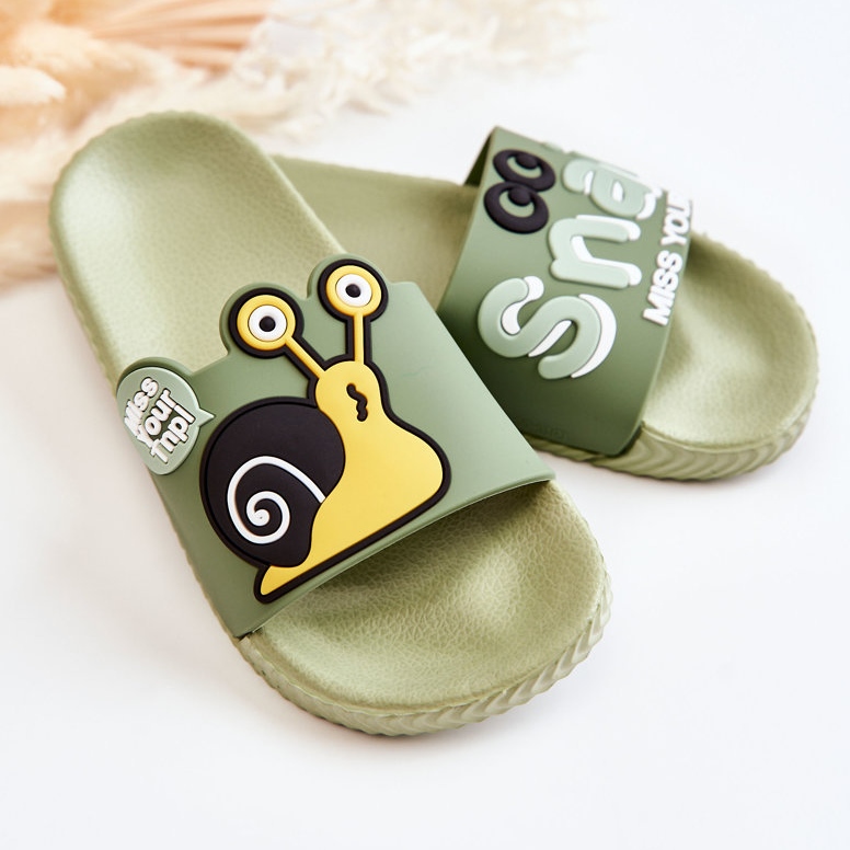 Pantuflas Infantiles Caracol Verde Ligero 2