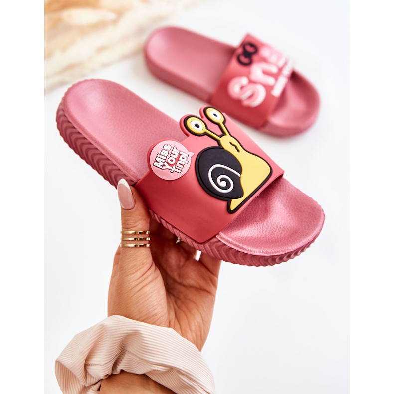 Pantuflas Infantiles Caracol Rosa Oscuro Claro rosado 1