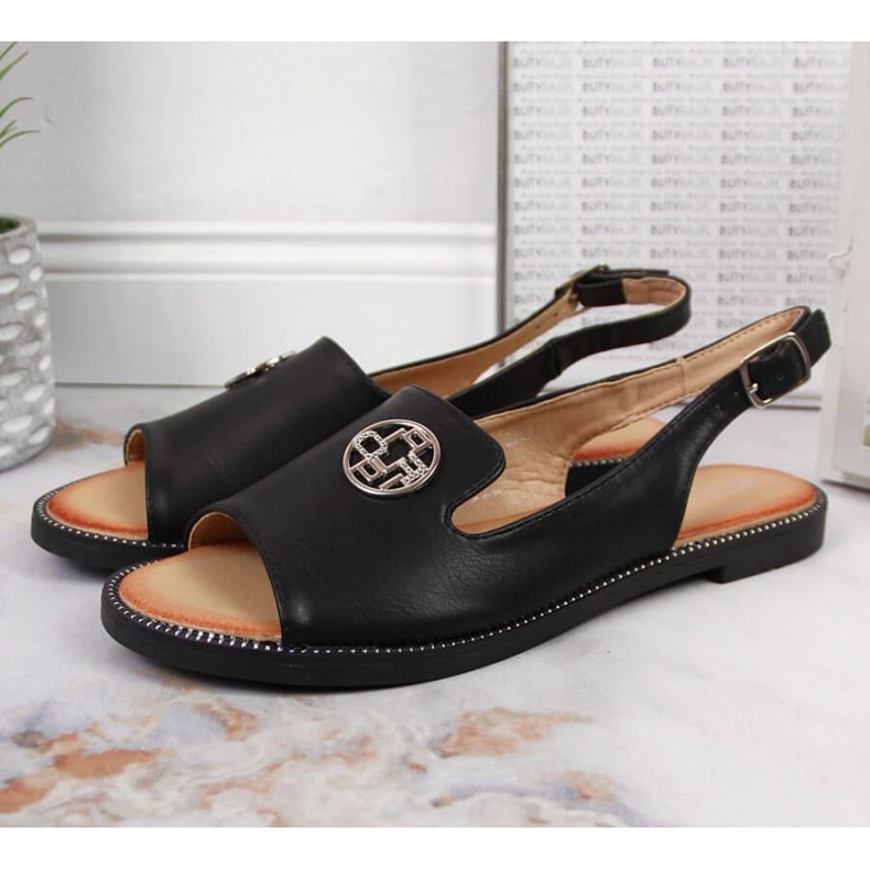 Sandalias negras con adorno W Filippo dorado 2