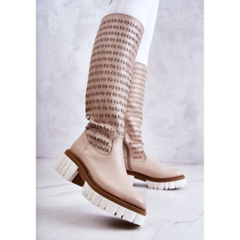 Botas De Piel Calada Con Cremallera Lativia Beige 2