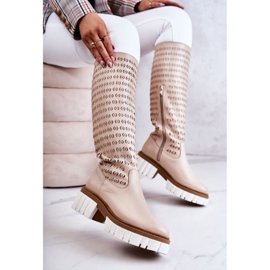 Botas De Piel Calada Con Cremallera Lativia Beige 3