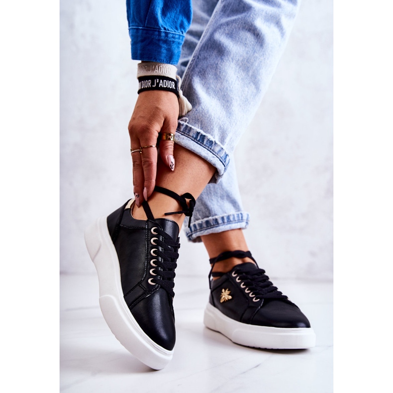 Vinceza Deportivas De Piel Con Adorno Calerie Negro dorado 2