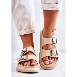 Babucha Mujer Piel Con Hebilla La.Fi Beige Nariss 4