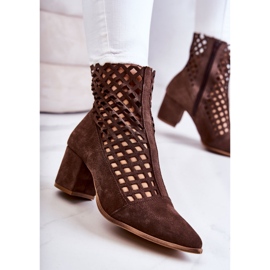 Botines tacón ante calado Nicole 2638 Marrón oscuro 5