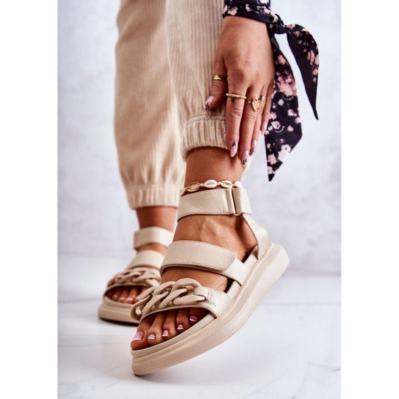 Sandalias Piel Con Cadena La.Fi Beige Alissia 1