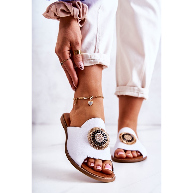 Pantuflas de Cuero de Moda Lewski Shoes 3132 / O Blanco 2