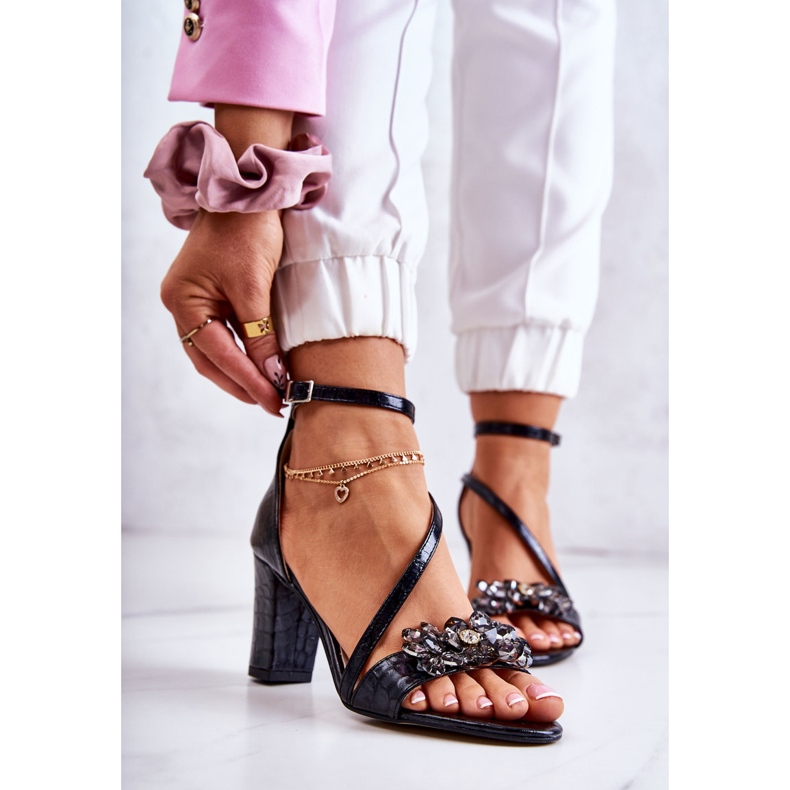 PA2 Sandalias Mujer Piel Con Cristales Negro Ramona 1