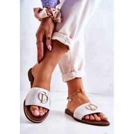 Babucha Mujer en Piel Nicole 2735 Blanco y Dorado 3