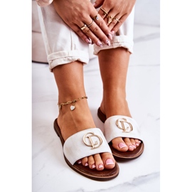 Babucha Mujer en Piel Nicole 2735 Blanco y Dorado 6