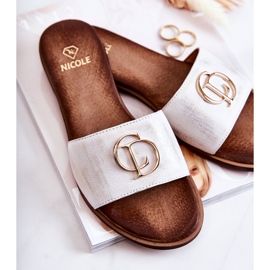 Babucha Mujer en Piel Nicole 2735 Blanco y Dorado 7