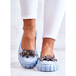 PA2 Bailarinas De Piel Sobre Plataforma Con Adorno Ladette Celeste azul 4