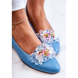 PA2 Bailarinas De Piel Con Elegante Adorno Azul Millany 6