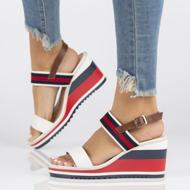 Sandalias con cuña Filippo DS2094/21 Wh Nv blanco rojo azul marino 7