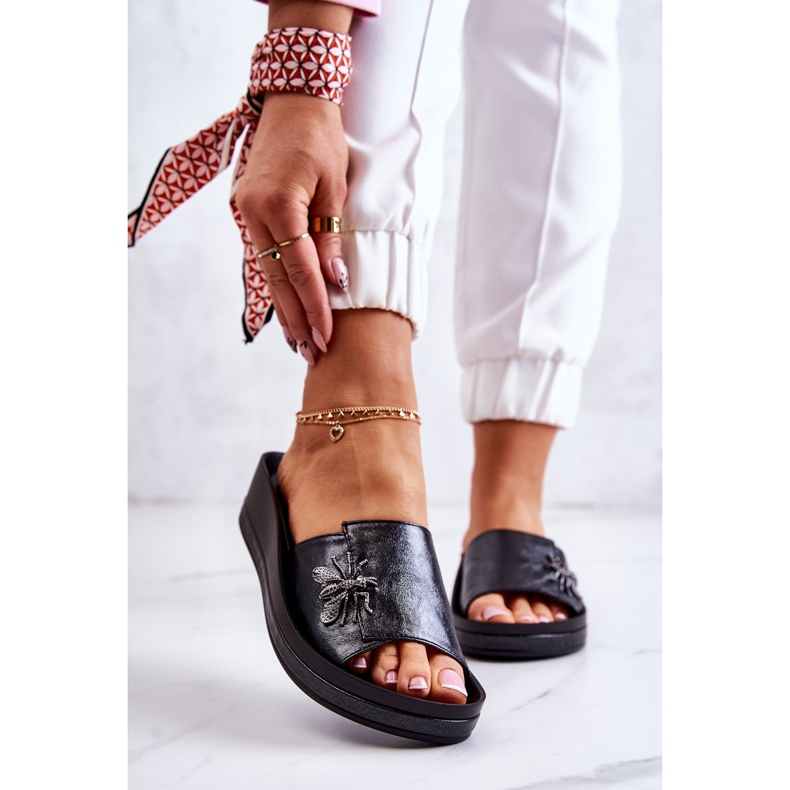 Vinceza Pantuflas de mujer de moda con decoración Holle negra negro 1