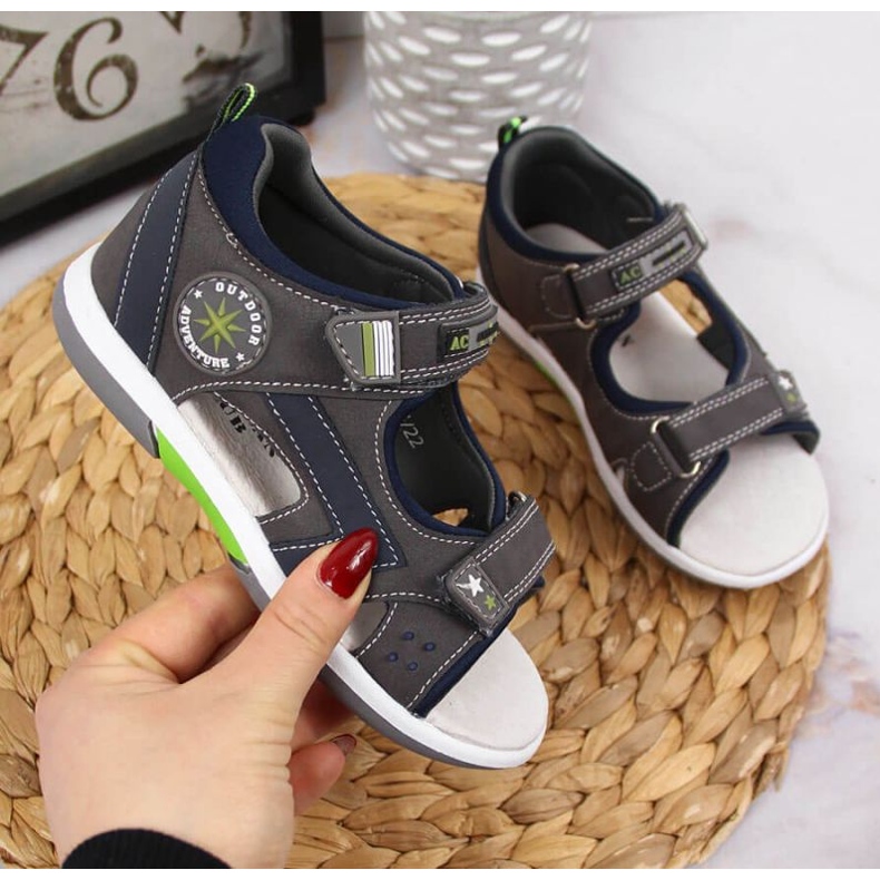 Sandalias velcros American Club Jr AM891A gris 1