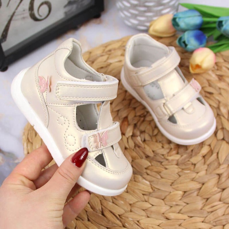 Zapatos calados velcro American Club Jr AM892A oro dorado 1