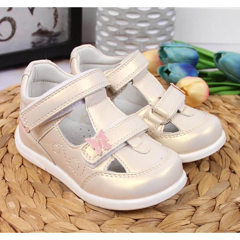 Zapatos calados velcro American Club Jr AM892A oro dorado 2