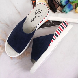 Babuchas de piel con cuña Filippo W PAW359 azul marino 3