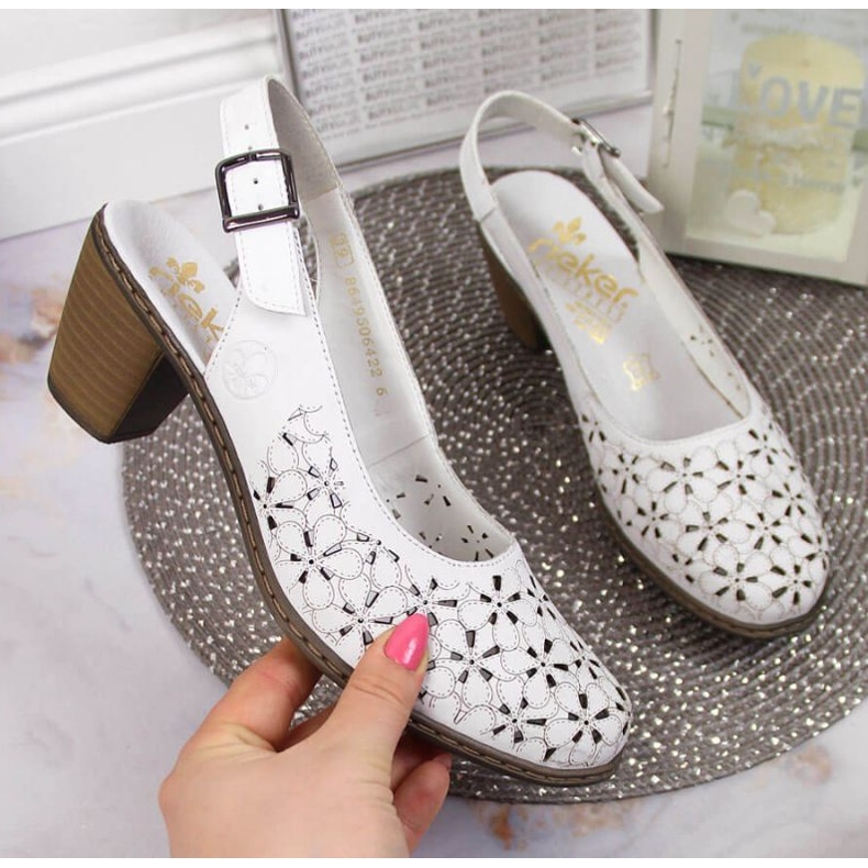 Sandalias piel calada Rieker W RKR531A blanco 1