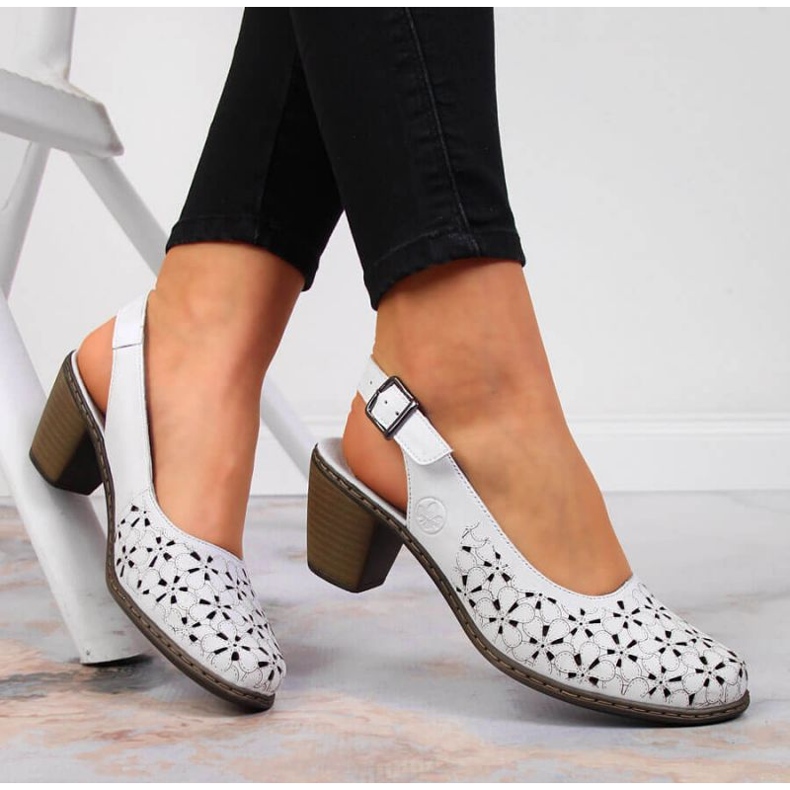 Sandalias piel calada Rieker W RKR531A blanco 2