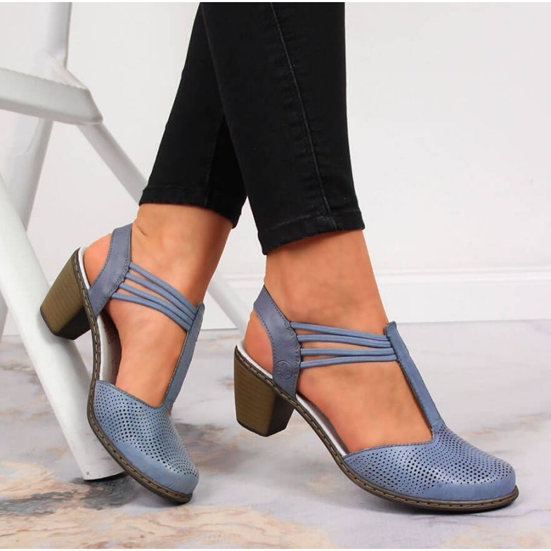 Sandalias piel caladas Rieker W RKR537 azul 2