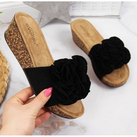 Zapatillas cuña con flores eVento W EVE357A negro 1