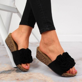 Zapatillas cuña con flores eVento W EVE357A negro 2