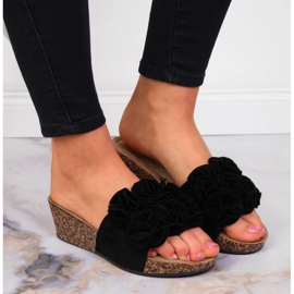 Zapatillas cuña con flores eVento W EVE357A negro 3