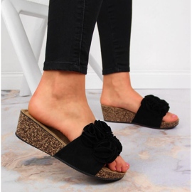 Zapatillas cuña con flores eVento W EVE357A negro 4