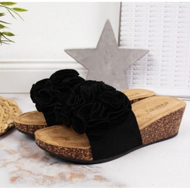 Zapatillas cuña con flores eVento W EVE357A negro 5