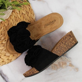 Zapatillas cuña con flores eVento W EVE357A negro 6