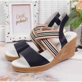 Sandalias de piel con cuña Filippo W PAW361 azul marino 2