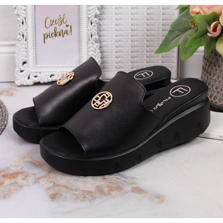Babuchas de piel con cuña Filippo W PAW362A negro 2