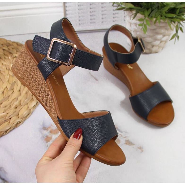 Sandalias cuña Sergio Leone W SK376C azul marino 1