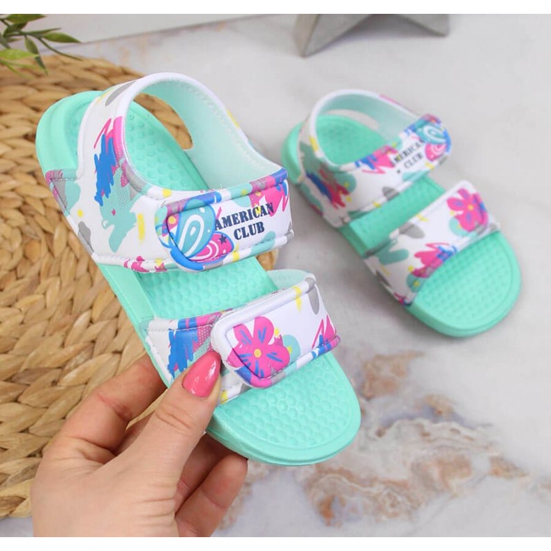 Sandalias espuma velcro American Club Jr AM882B menta azul 1