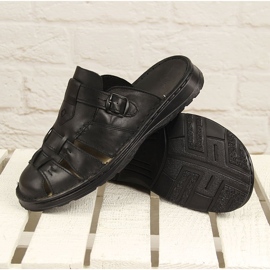 Cómodas zapatillas de casa de hombre en piel negra Łukbut 962 negro 1