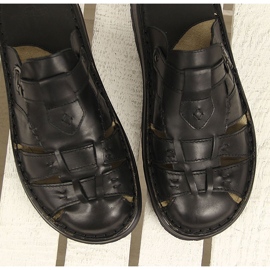 Cómodas zapatillas de casa de hombre en piel negra Łukbut 962 negro 2