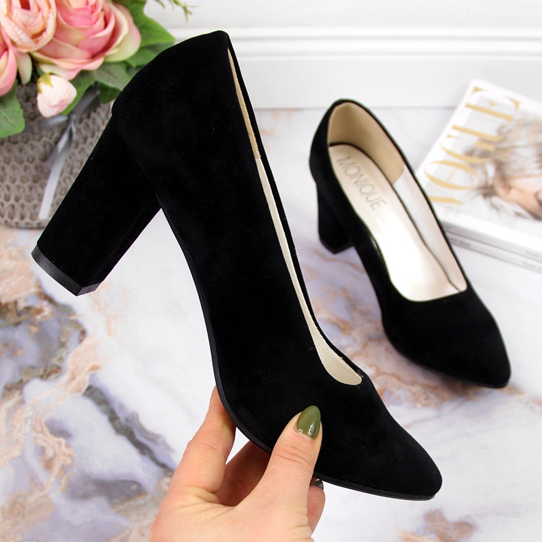 Zapatos de tacón en el poste de gamuza Monique negro 1