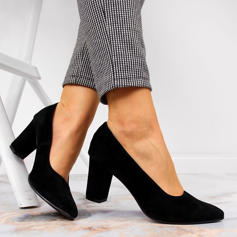 Zapatos de tacón en el poste de gamuza Monique negro 2