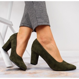 Zapatos de tacón en el poste de gamuza verde oliva Monique 1 Zapatos de tacón en el poste de gamuza verde oliva Monique 1