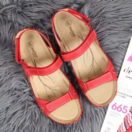 Sandalias de mujer Helios 205 rojas de piel con velcro rojo 2
