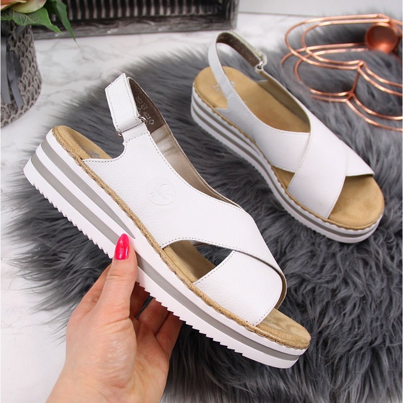 Sandalias mujer de piel con cuña blanco Rieker V0271 2