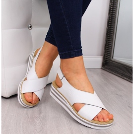 Sandalias mujer de piel con cuña blanco Rieker V0271 1 Sandalias mujer de piel con cuña blanco Rieker V0271 1