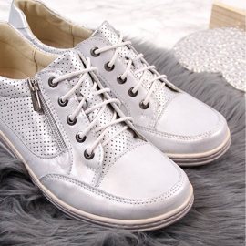 Zapatos de mujer de piel con cremallera, plata Helios 357 3