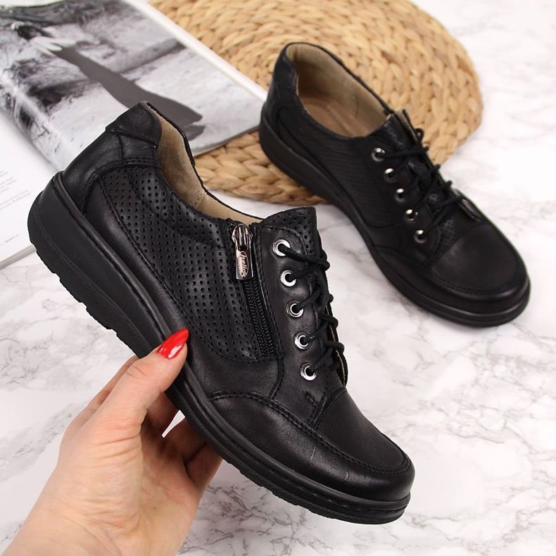 Zapatos de mujer de piel con cremallera negro Helios 357 2