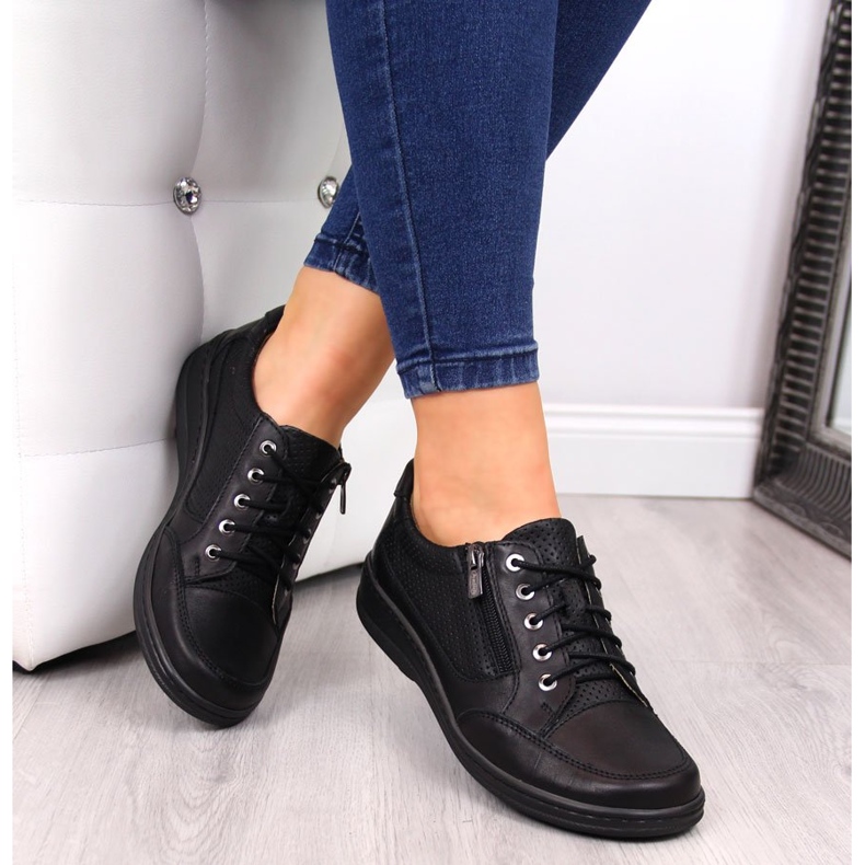 Zapatos de mujer de piel con cremallera negro Helios 357 1