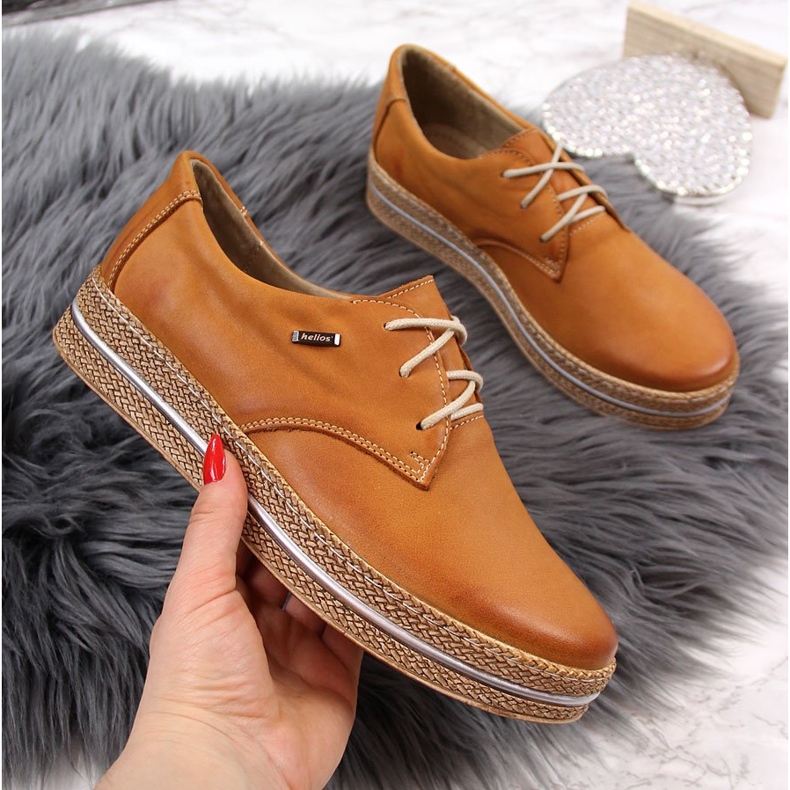 Zapatos mujer de piel con plataforma marron claro Helios 380 marrón 2