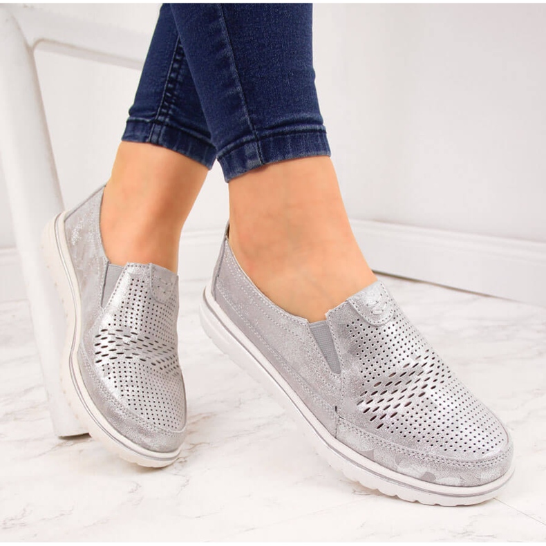 Zapatos mujer piel calados plata Jezzi 1