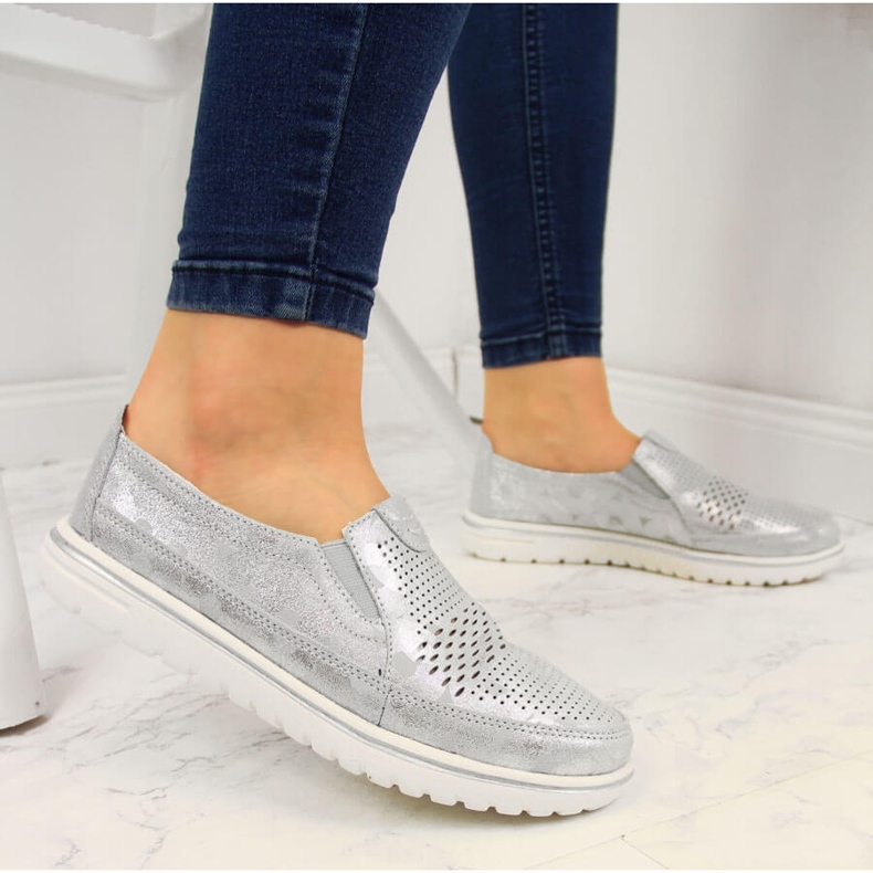 Zapatos mujer piel calados plata Jezzi 2