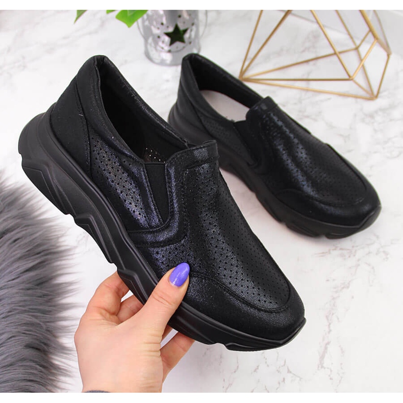 Zapatos deportivos de mujer, sin cordones, negros Jezzi 2